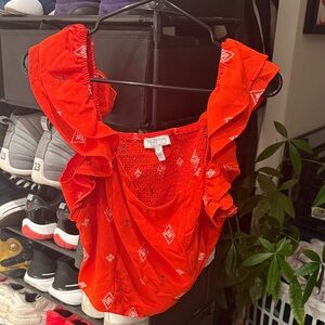 Bright Orange Ruffle Top